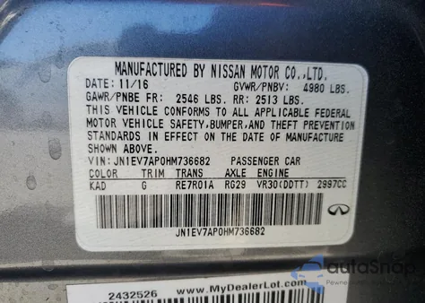 2017 Infiniti Q50 3.0T Premium from USA, damaged, VIN JN1EV7AP0HM736682